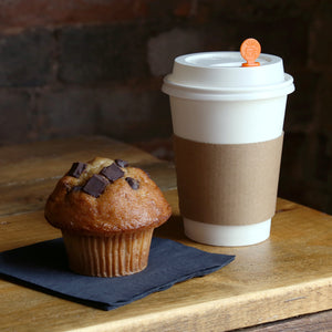 Primeware Kraft Hot Cup Sleeve on Coffee Cup with Lid Plug and Muffin