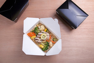 Rice, chicken and veggies in a 7-3/4