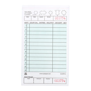 Green Carbonless Guest Check-2 Part Loose