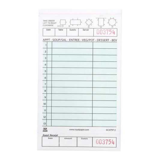 Green Carbonless Guest Check-2 Part Loose