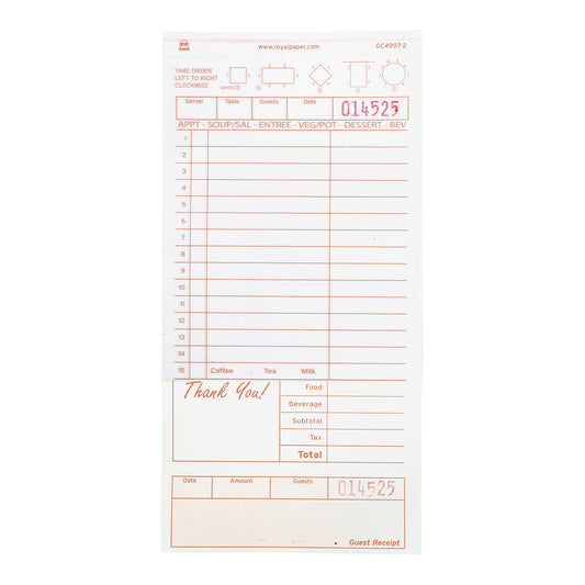 Tan Carbonless Guest Check-2 Part Loose