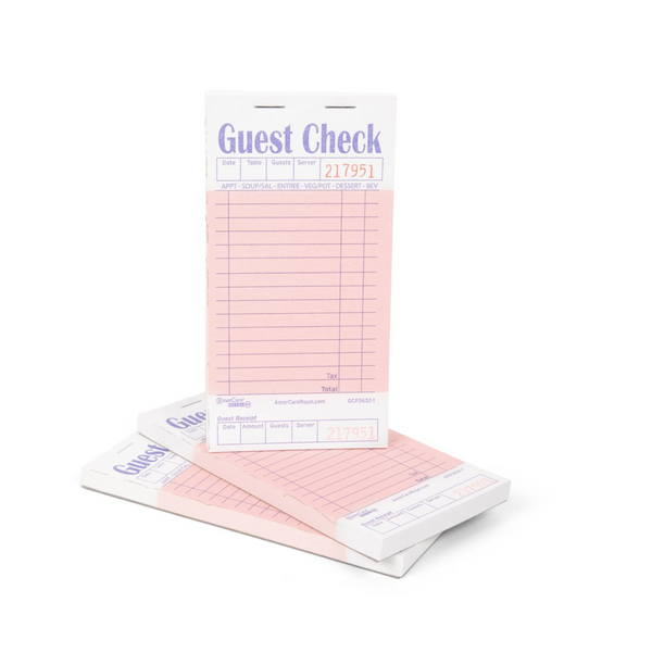 Pink Guest Checks-1 Part Booked, 10 & 50