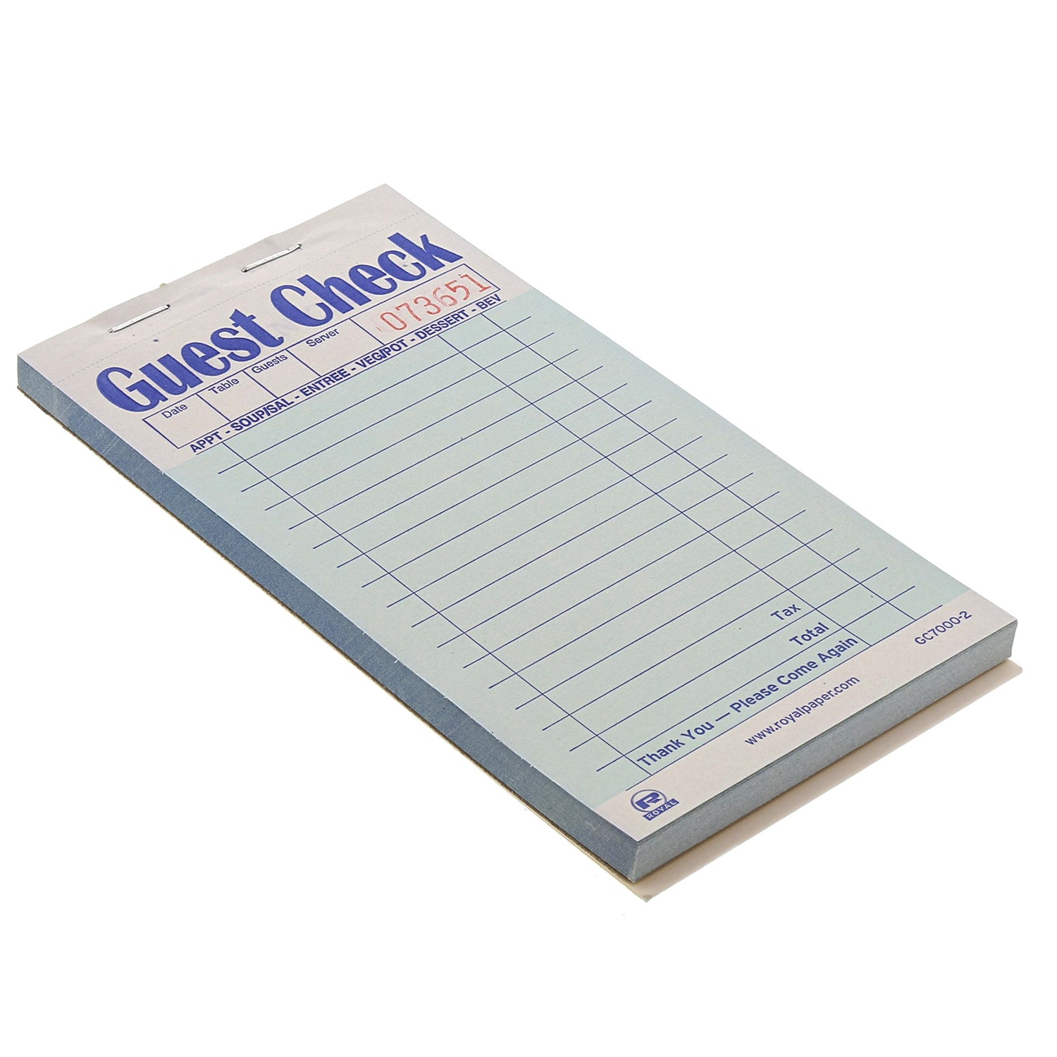 Green Carbonless Guest Check-2 Part Booked