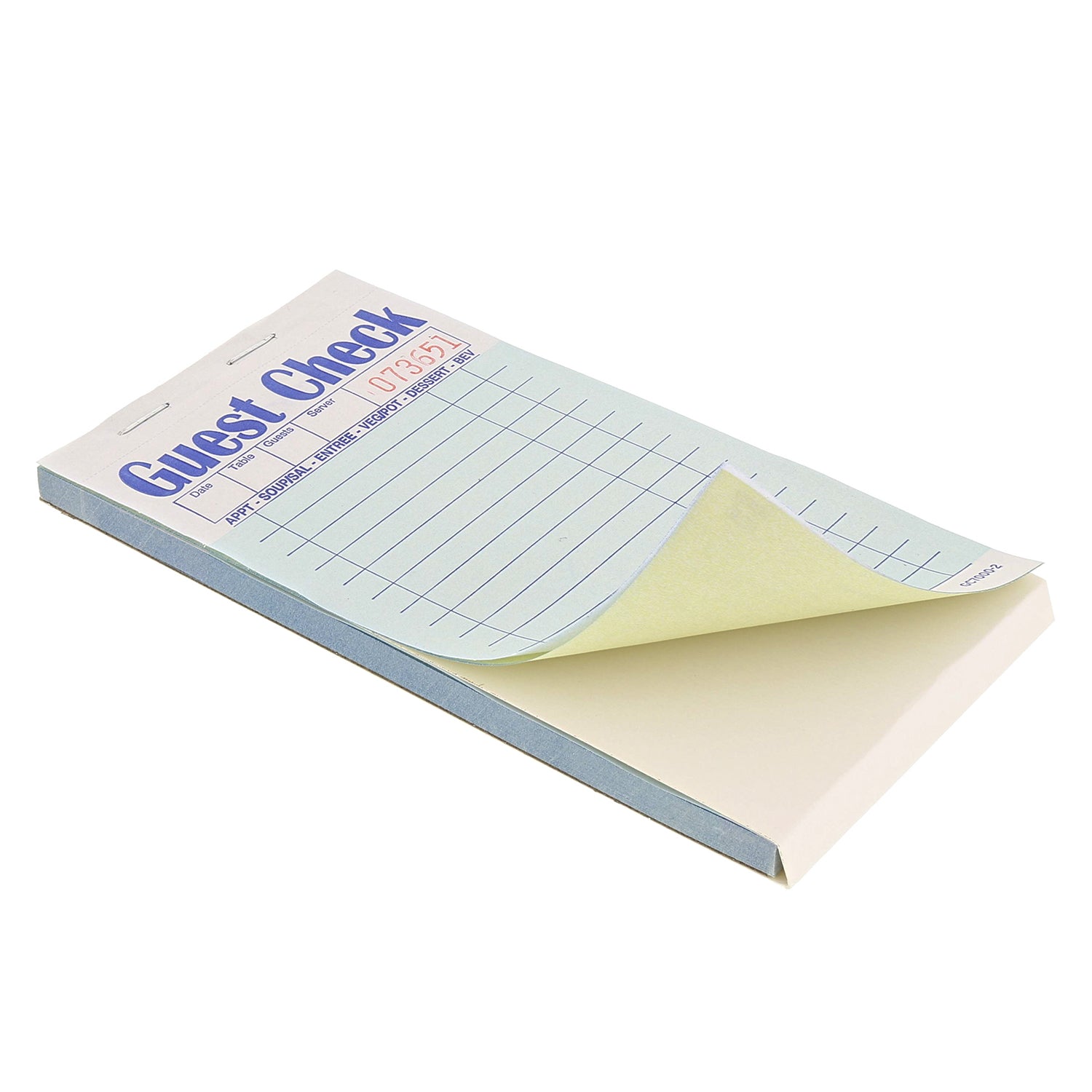 Green Carbonless Guest Check-2 Part Booked