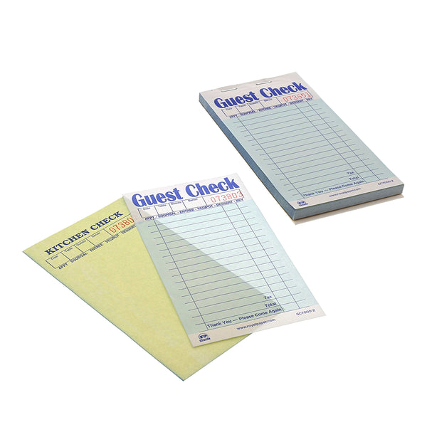 Green Carbonless Guest Check-2 Part Booked Customer and Kitchen Copy