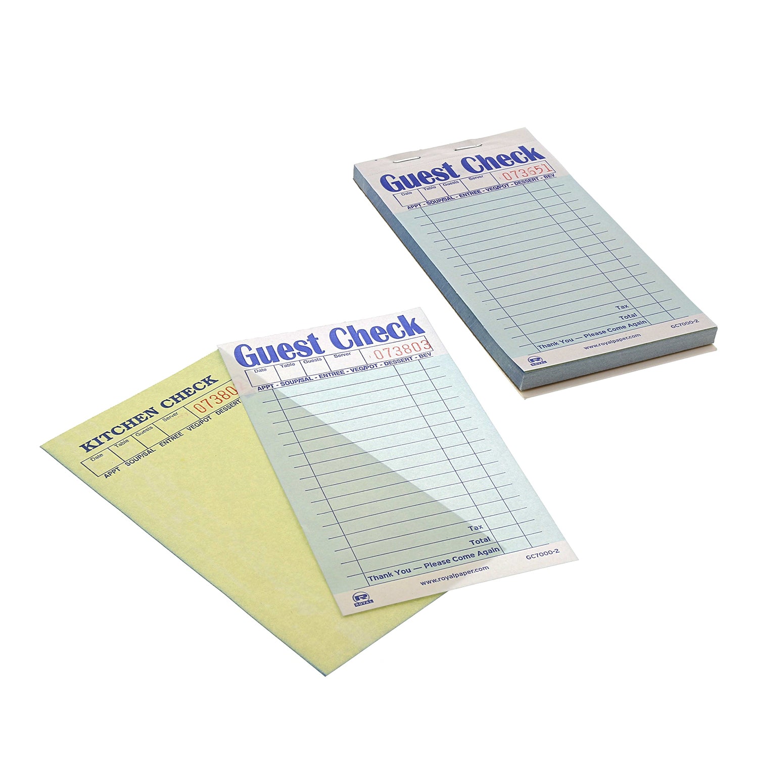 Green Carbonless Guest Check-2 Part Booked Customer and Kitchen Copy