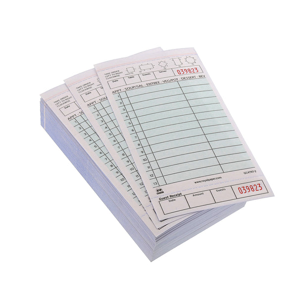 Green Carbonless Guest Checks-2 Part Loose Stacked
