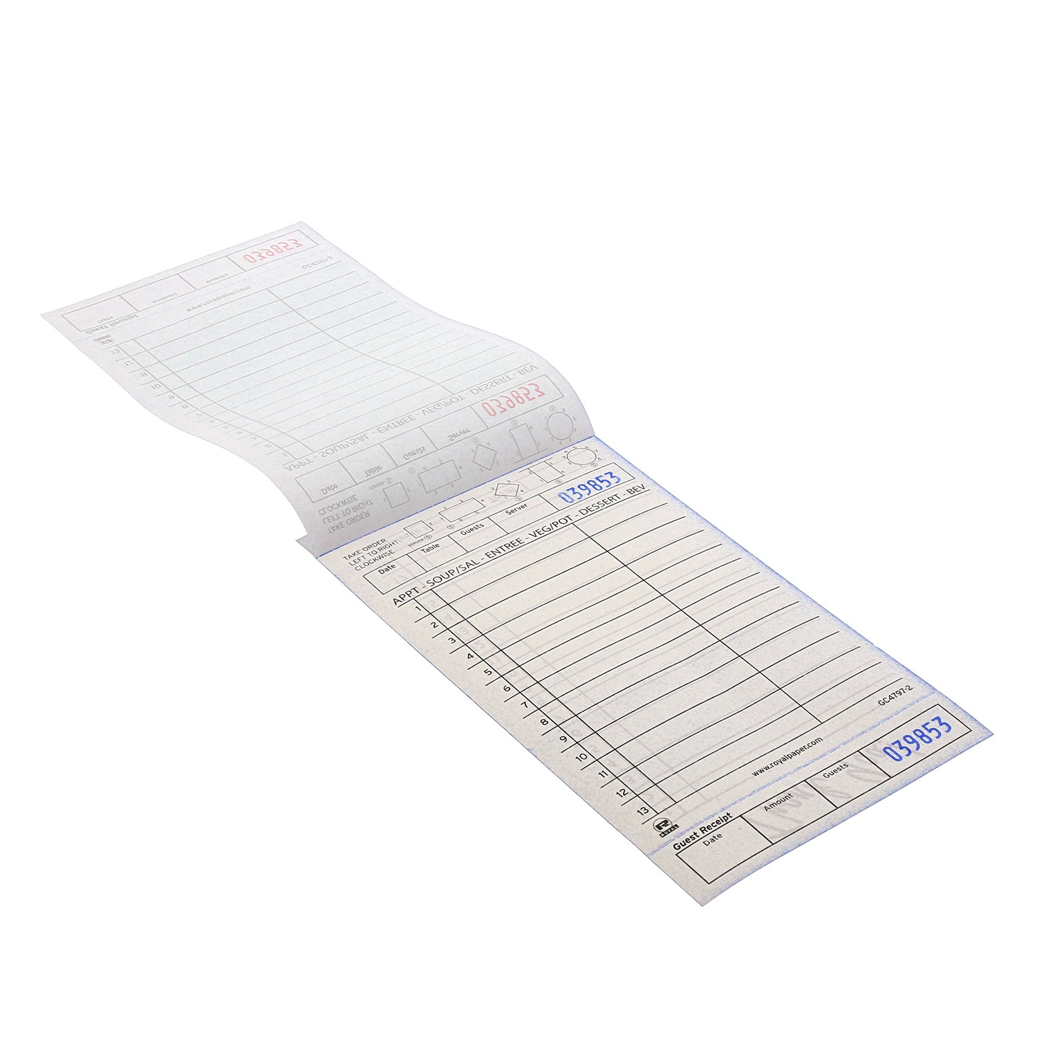 Green Carbonless Guest Check-2 Part Loose