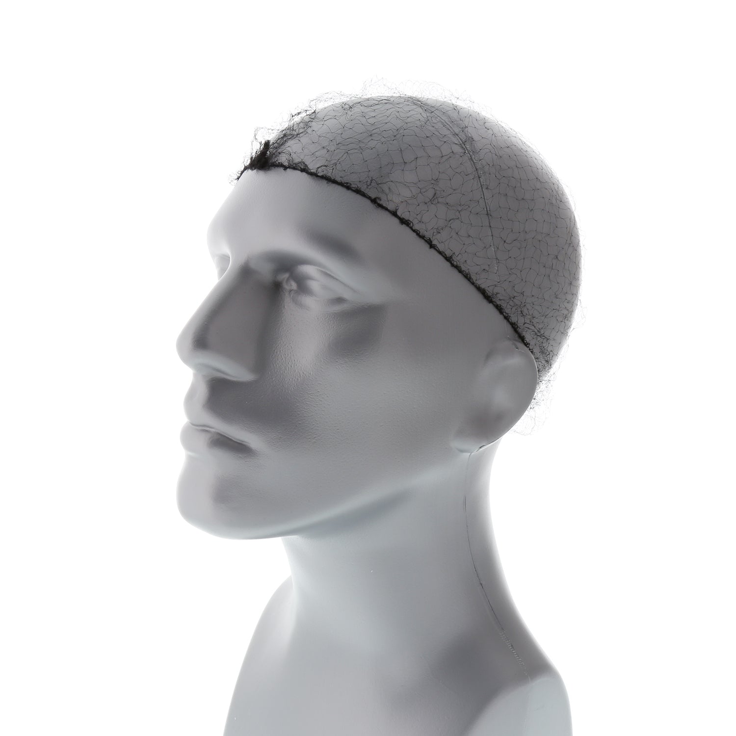24" Black Light Weight Hairnet Latex Free on mannequin