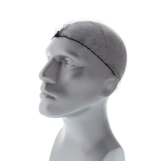 24" Black Light Weight Hairnet Latex Free on mannequin