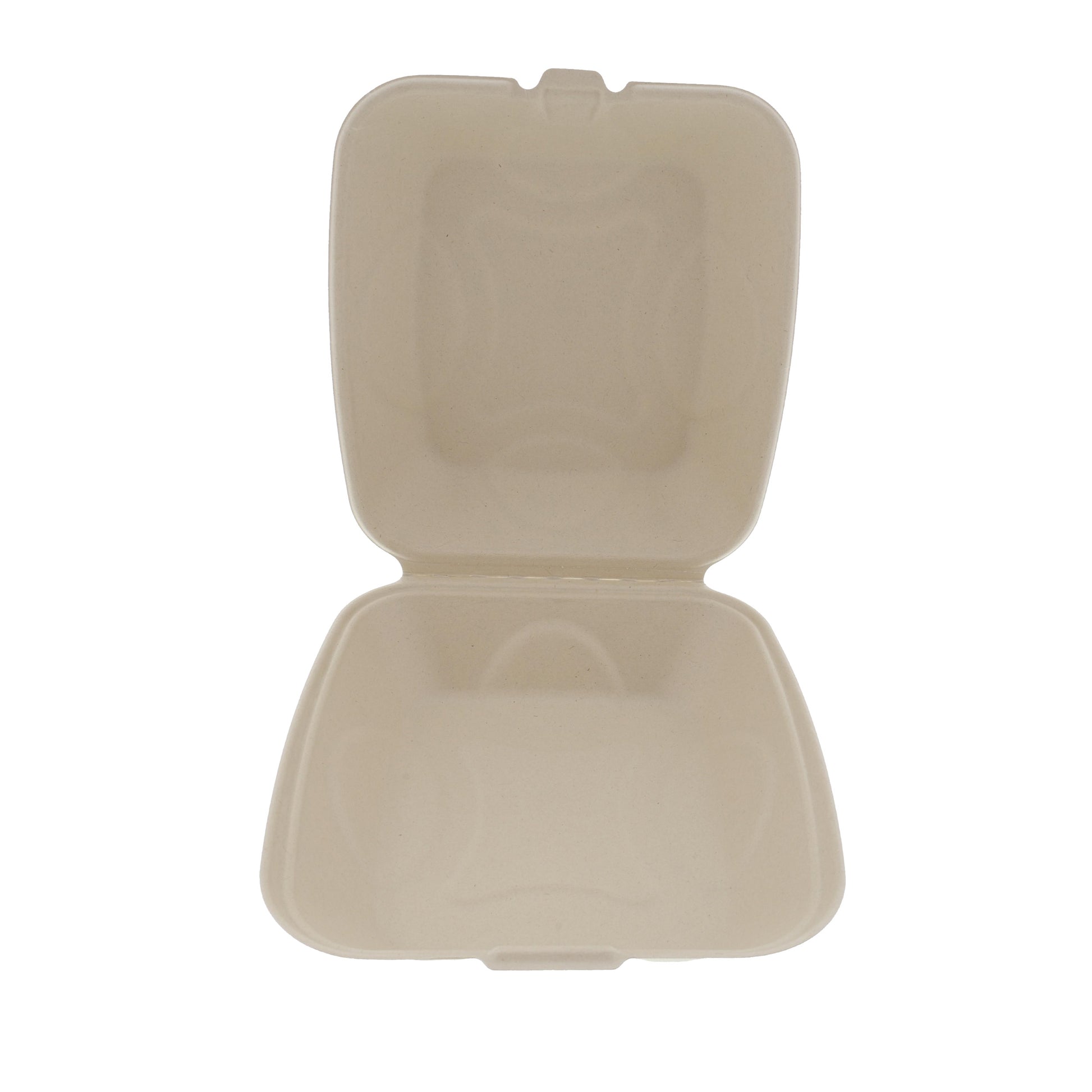 8" x 8" no added PFAS molded fiber hinged container open ajar