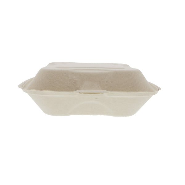 Medium 3 Section Molded Fiber Clamshell/Hinged Lid Containers, closed side view