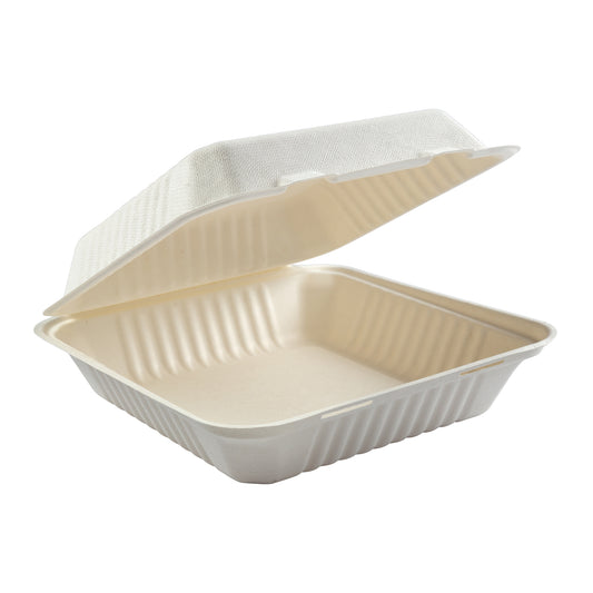 9 x 9 x 3.19" Large Molded Fiber Hinged Lid Container