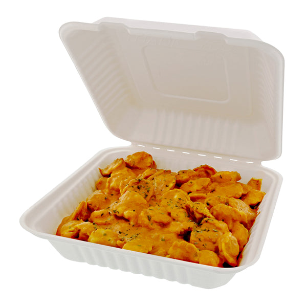 Large Molded Fiber Hinged Container with Butter Chicken