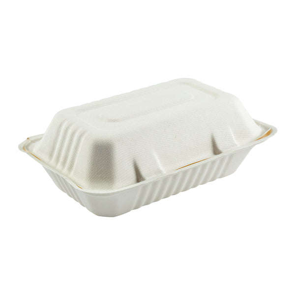 Closed Hoagie Molded Fiber Hinged Container from the side