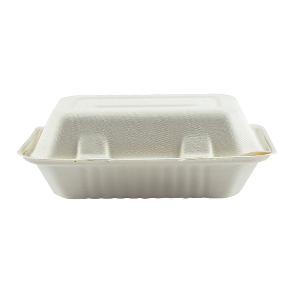 Closed Hoagie Molded Fiber Hinged Container from the front