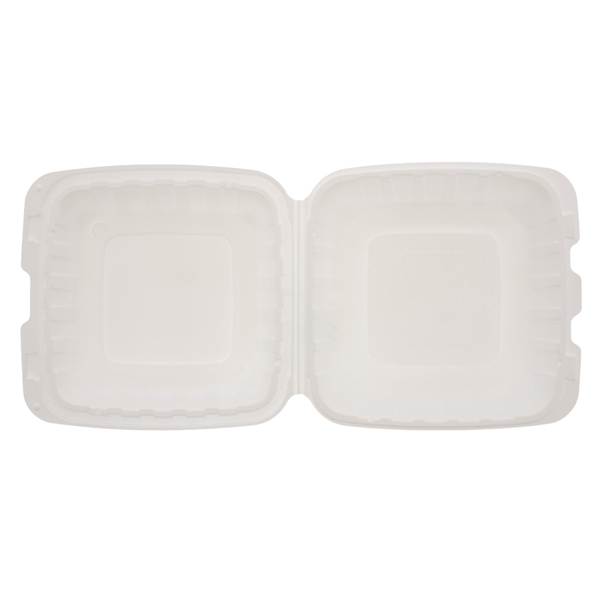 white 8" x 8" x 3" Lightweight Mineral Filled PP Vented Container open flat top view