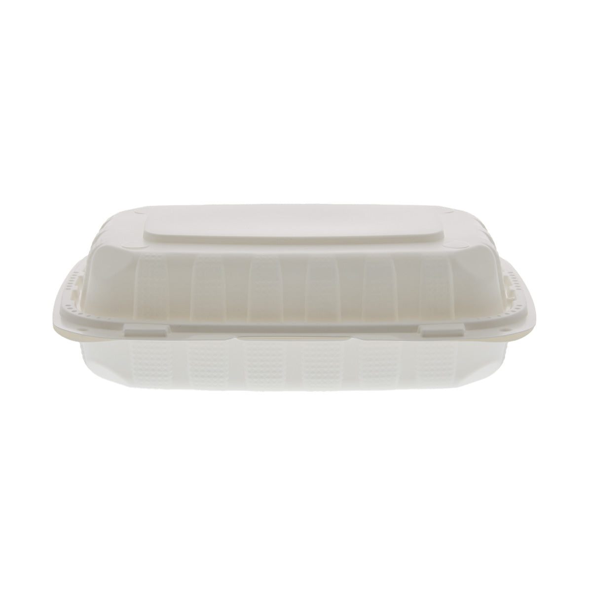 9" x 6" x 3" Hoagie Mineral Filled PP White Hinged Lid Container closed top view