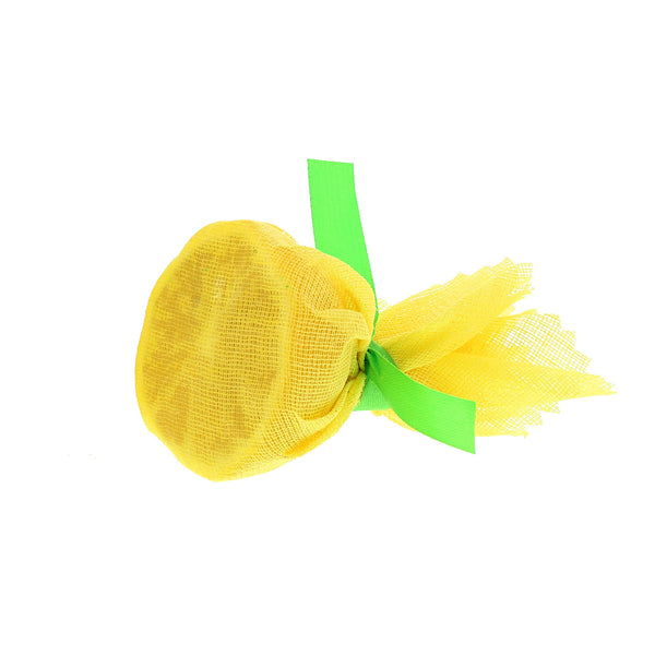 Lemon in Flat Yellow Wrap with Green Ribbon