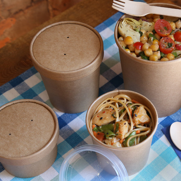 Kraft Vented Paper Lids in Lunch Setting