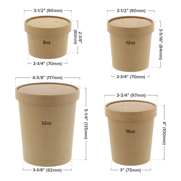 Kraft Vented Paper Lid and Container Sizing