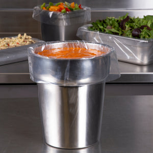 4 quart dish with an oven liner filled with tomato soup