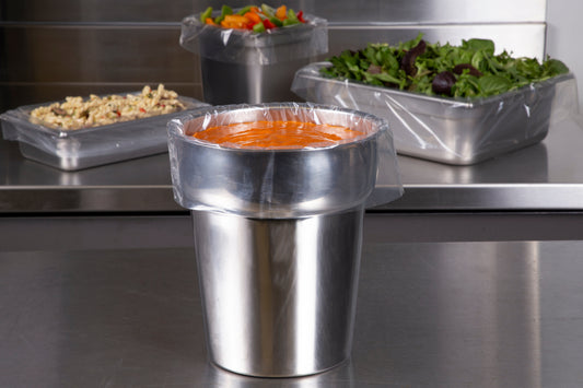 4 quart dish with an oven liner filled with tomato soup