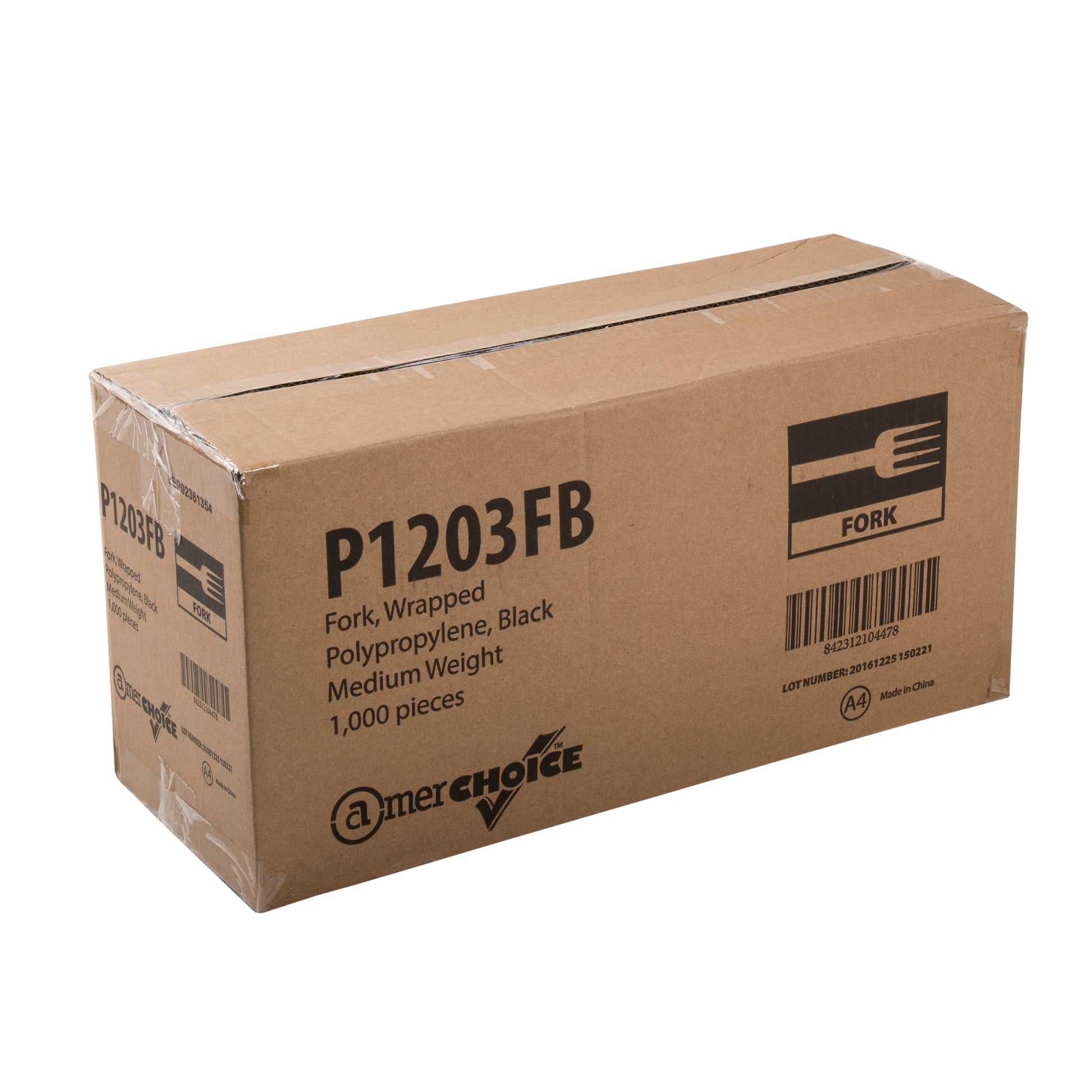 closed case of Medium Weight Black Polypropylene Individually Wrapped Forks