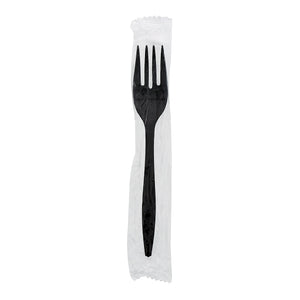 one Medium Weight Black Polypropylene Individually Wrapped Fork