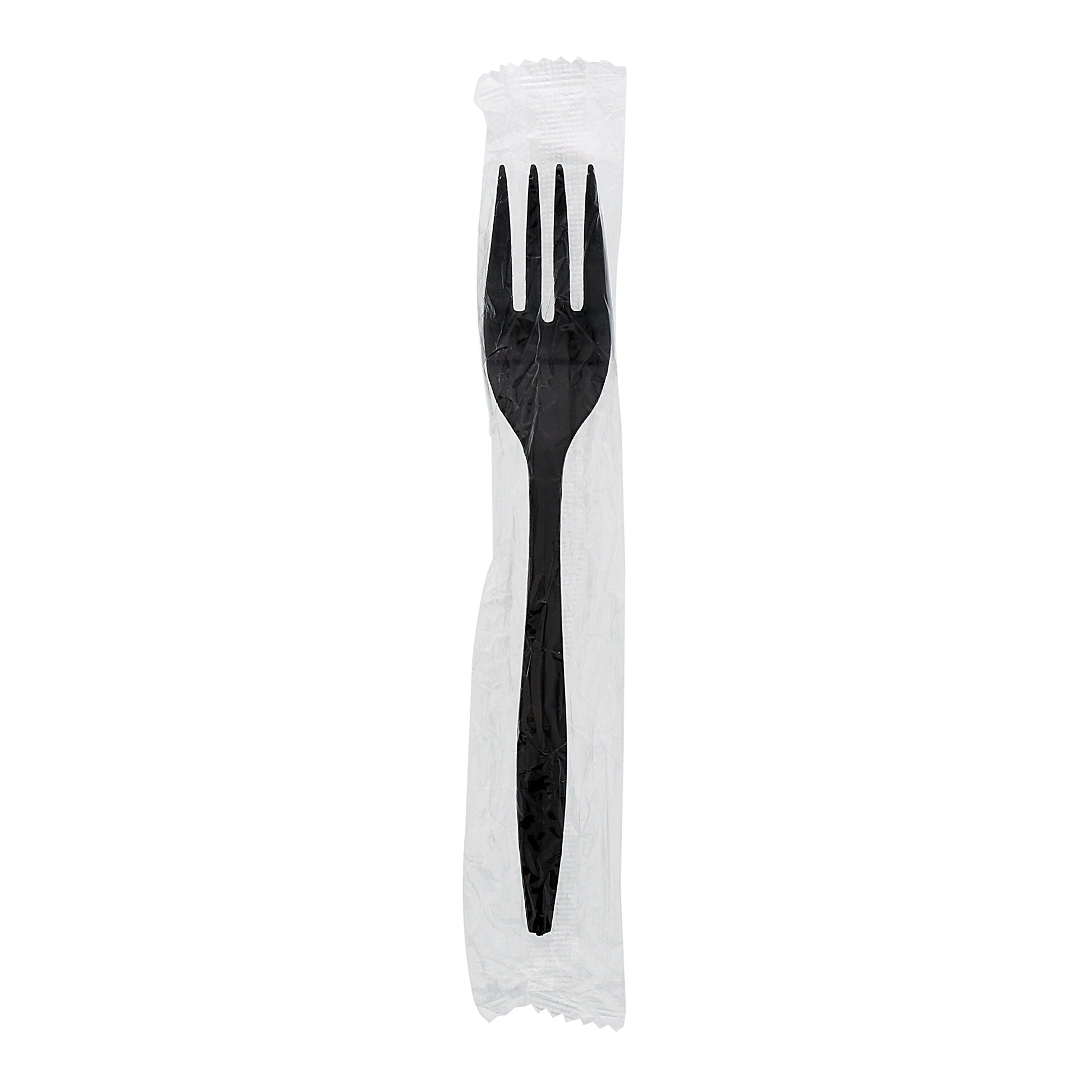 one Medium Weight Black Polypropylene Individually Wrapped Fork