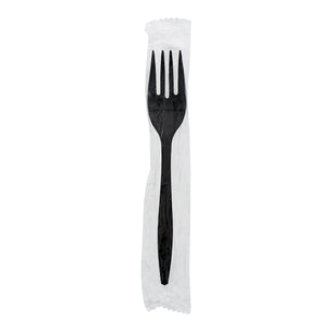one Medium Weight Black Polypropylene Individually Wrapped Fork