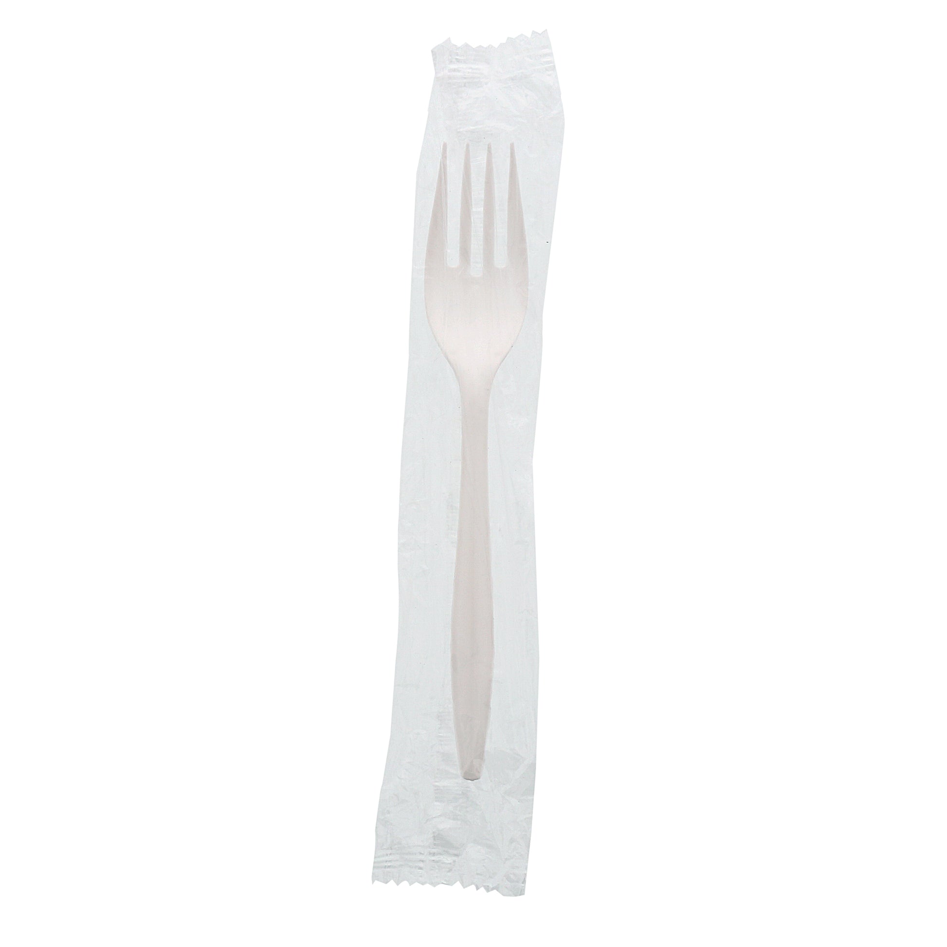 one Medium Weight White Polypropylene Individually Wrapped Forks