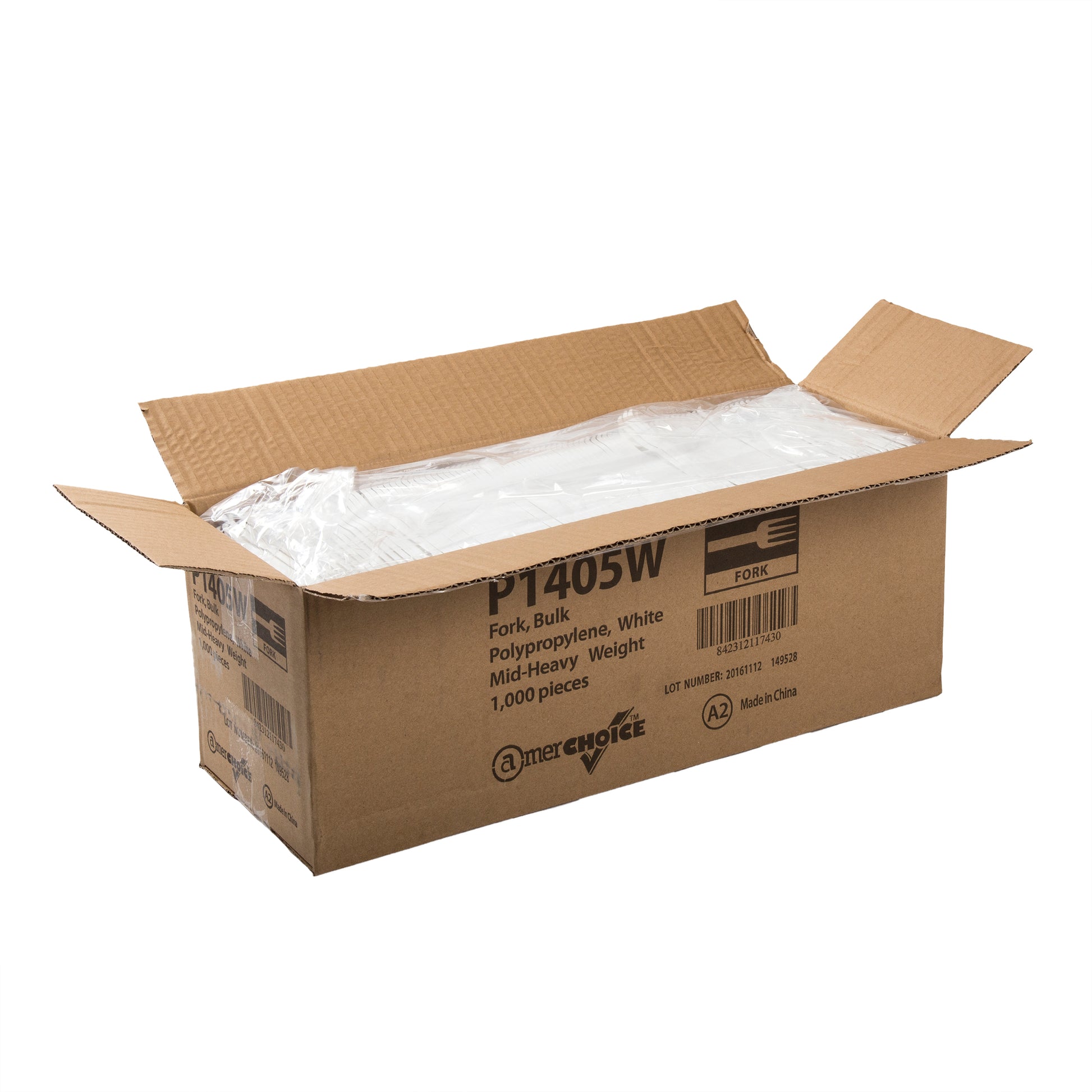 open case of Medium Heavy Weight White Polypropylene Forks
