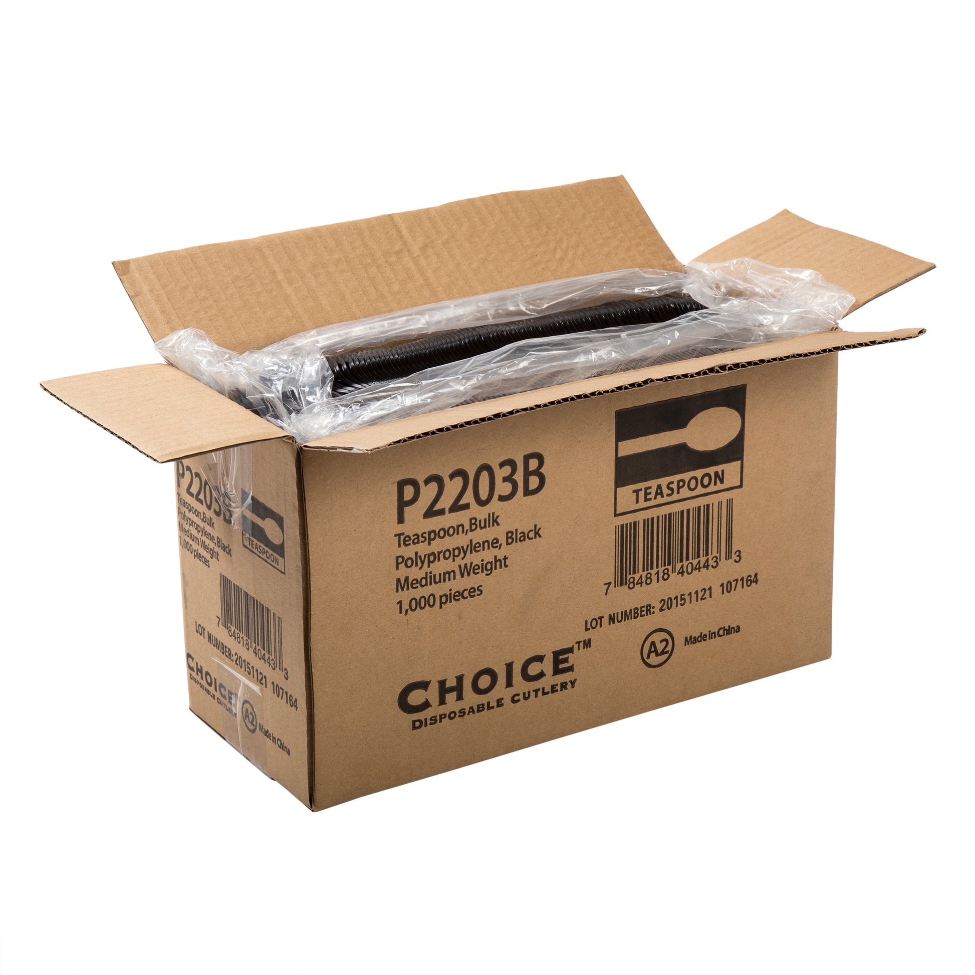 Medium Weight Black Polypropylene Teaspoons, Case of 1,000