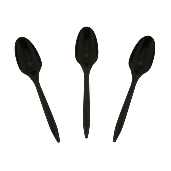 Three Medium Weight Black Polypropylene Teaspoons