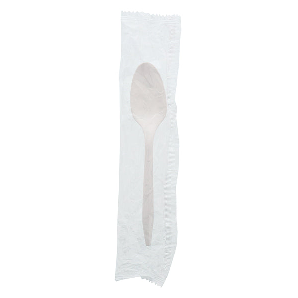 one Medium Weight White Polypropylene Individually Wrapped Teaspoon