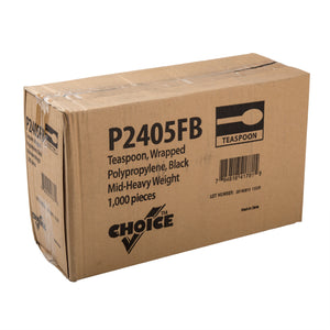 closed case of Medium Heavy Weight Black Polypropylene Individually Wrapped Teaspoons