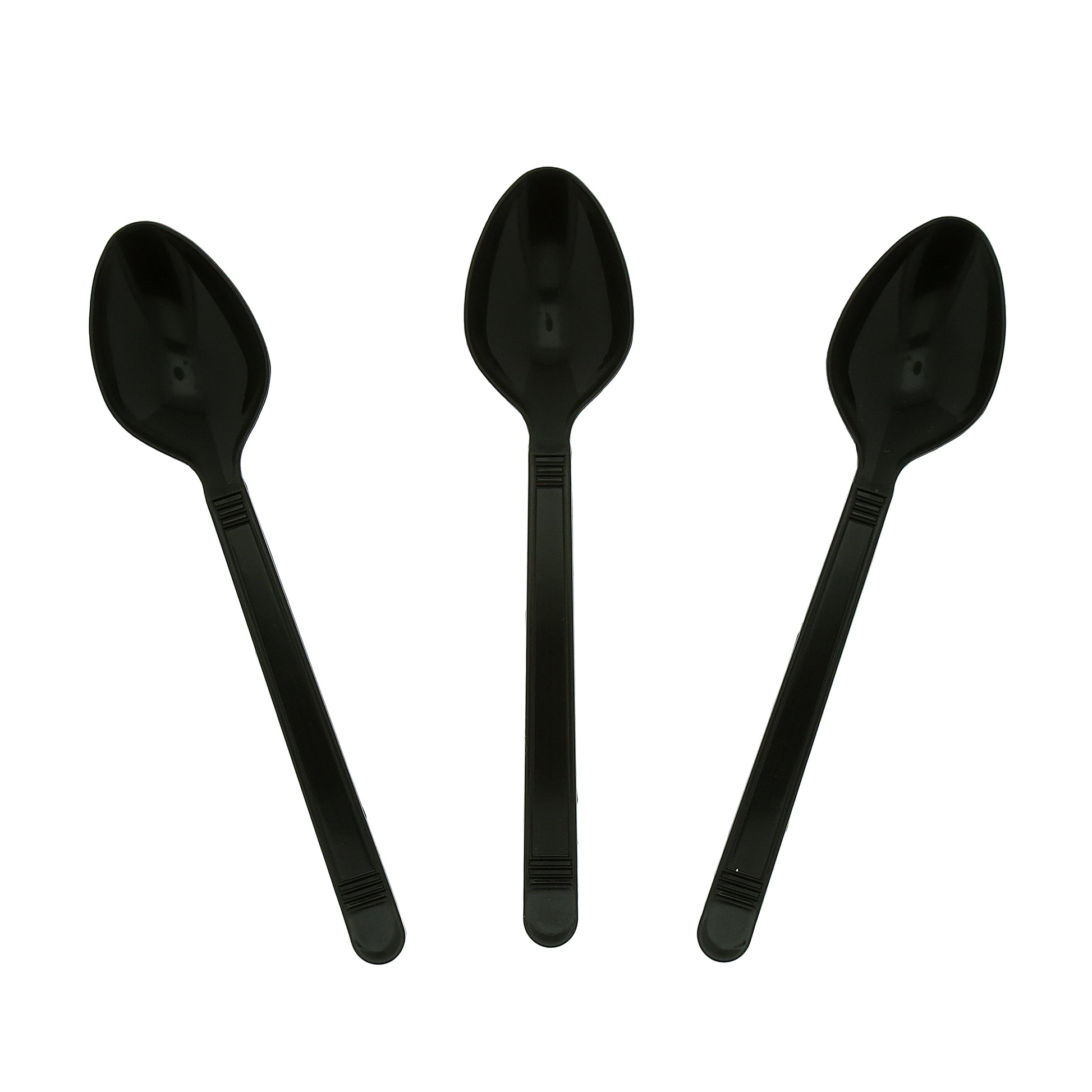 three Heavy Weight Black Polypropylene Teaspoons