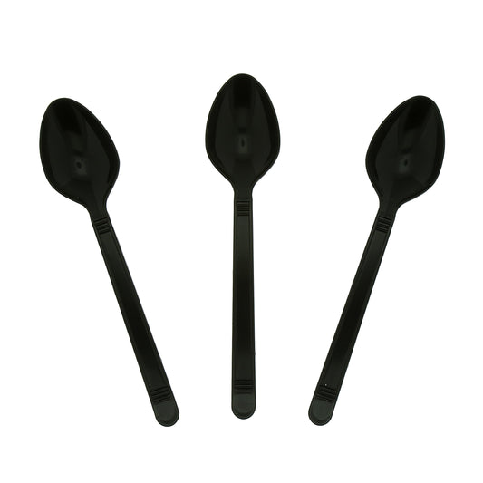 three Heavy Weight Black Polypropylene Teaspoons