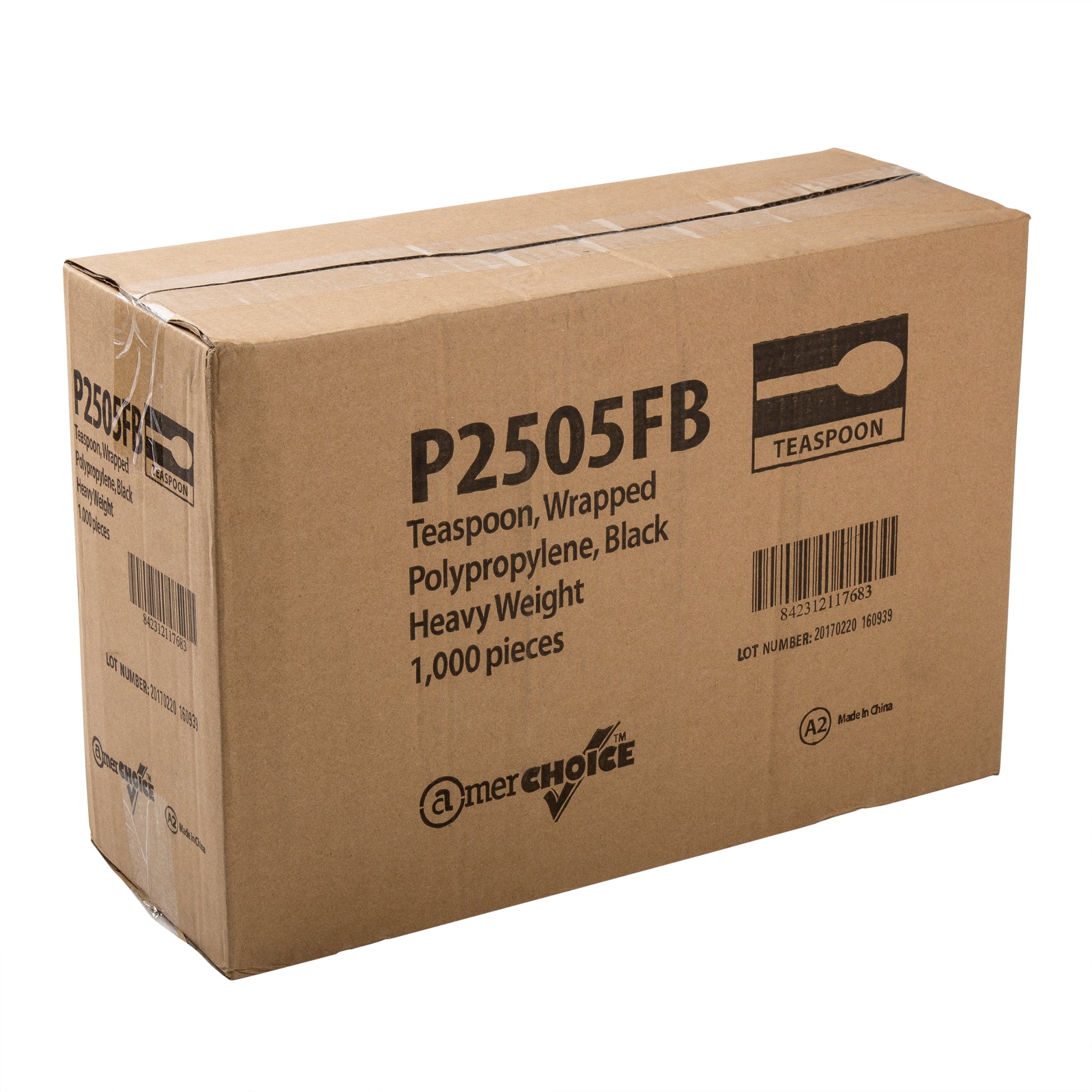closed case of Heavy Weight Black Polypropylene Individually Wrapped Teaspoons