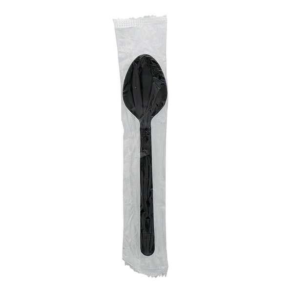 one Heavy Weight Black Polypropylene Individually Wrapped Teaspoon
