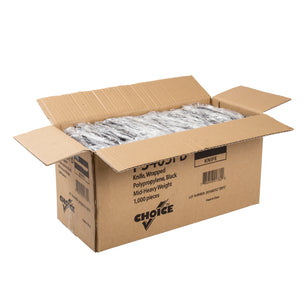 open case of Medium Heavy Weight Black Polypropylene Individually Wrapped Knives
