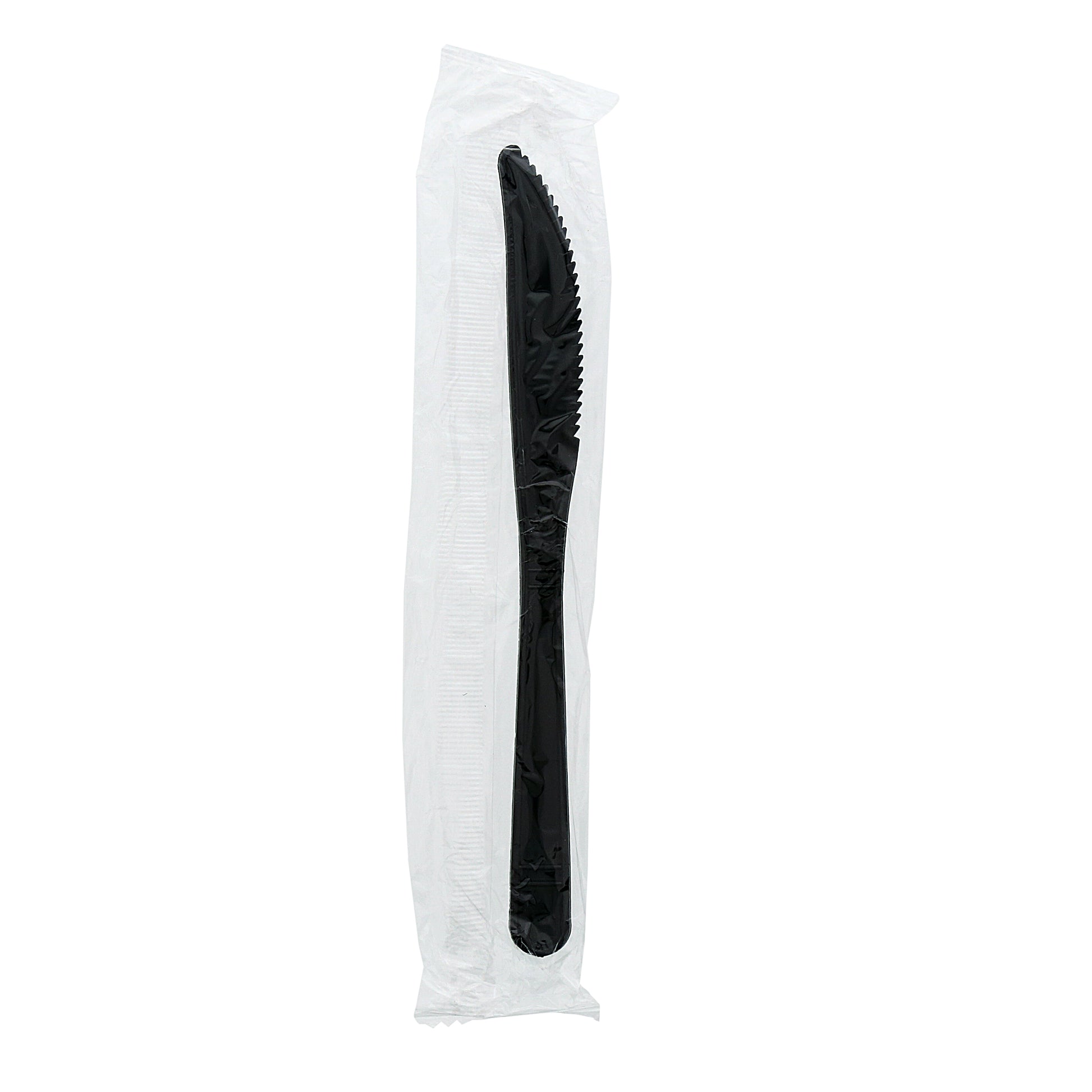 one Medium Heavy Weight Black Polypropylene Individually Wrapped Knife