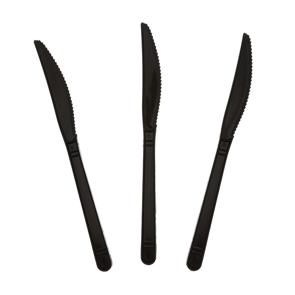 three flat Heavy Weight Black Polypropylene Knives