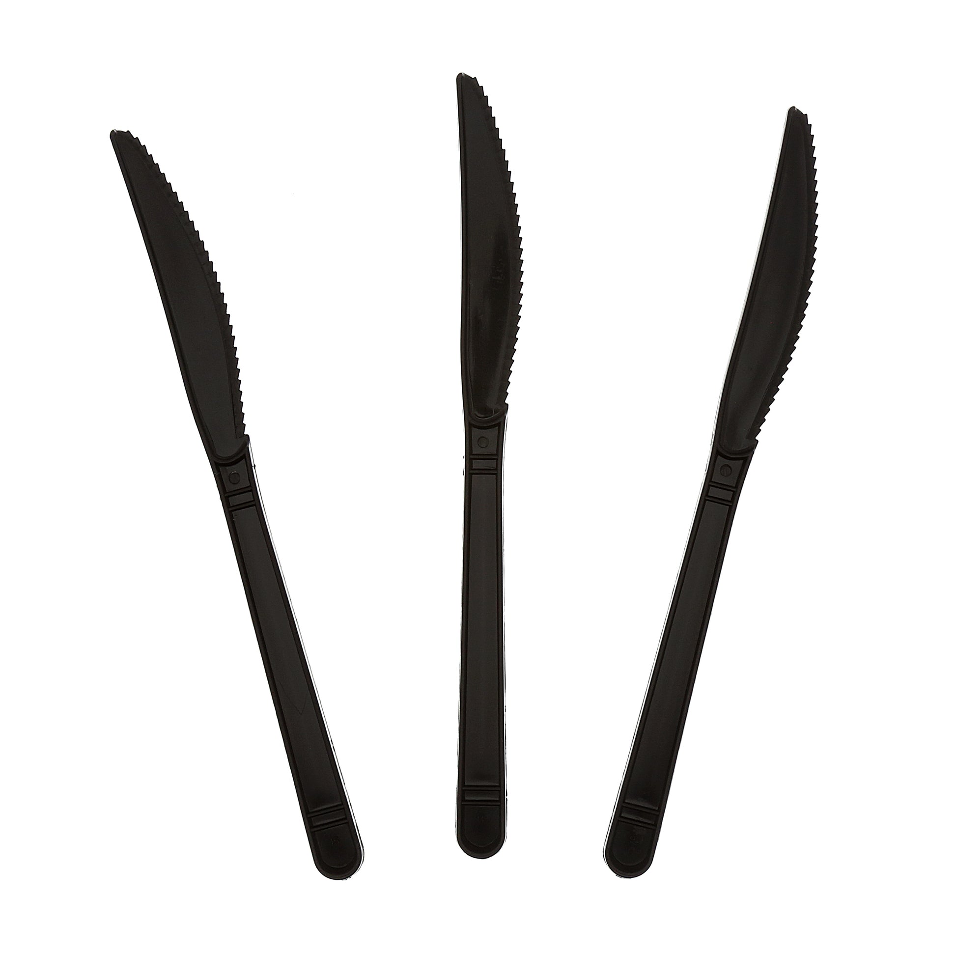 three flat Heavy Weight Black Polypropylene Knives