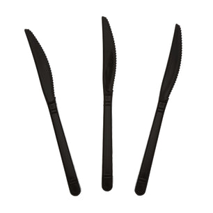 three flat Heavy Weight Black Polypropylene Knives