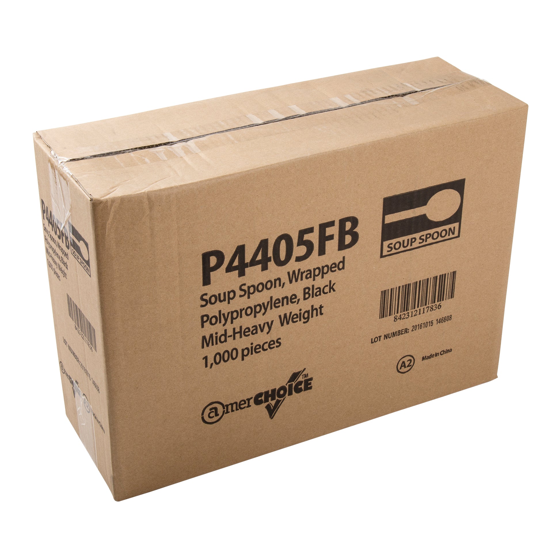 closed case of Medium Heavy Weight Black Polypropylene Individually Wrapped Soupspoons