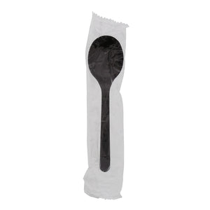 one Medium Heavy Weight Black Polypropylene Individually Wrapped Soupspoon