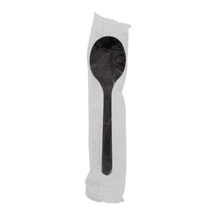one Medium Heavy Weight Black Polypropylene Individually Wrapped Soupspoon