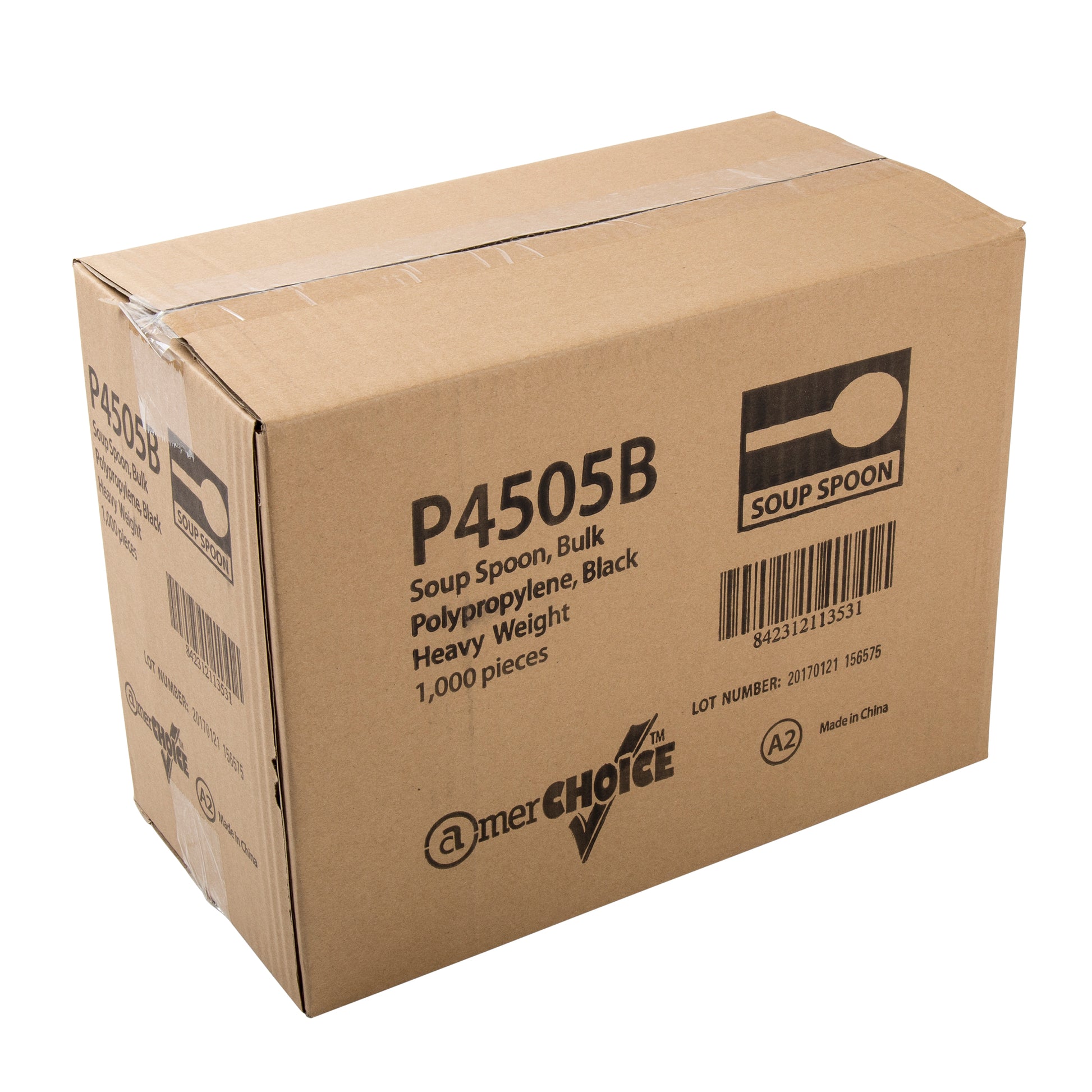 closed case of Heavy Weight Black Polypropylene Soupspoons
